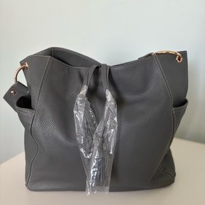 LAGGO Julia Cashmere Gray pebbled genuine leather shoulder bag | Retails $595